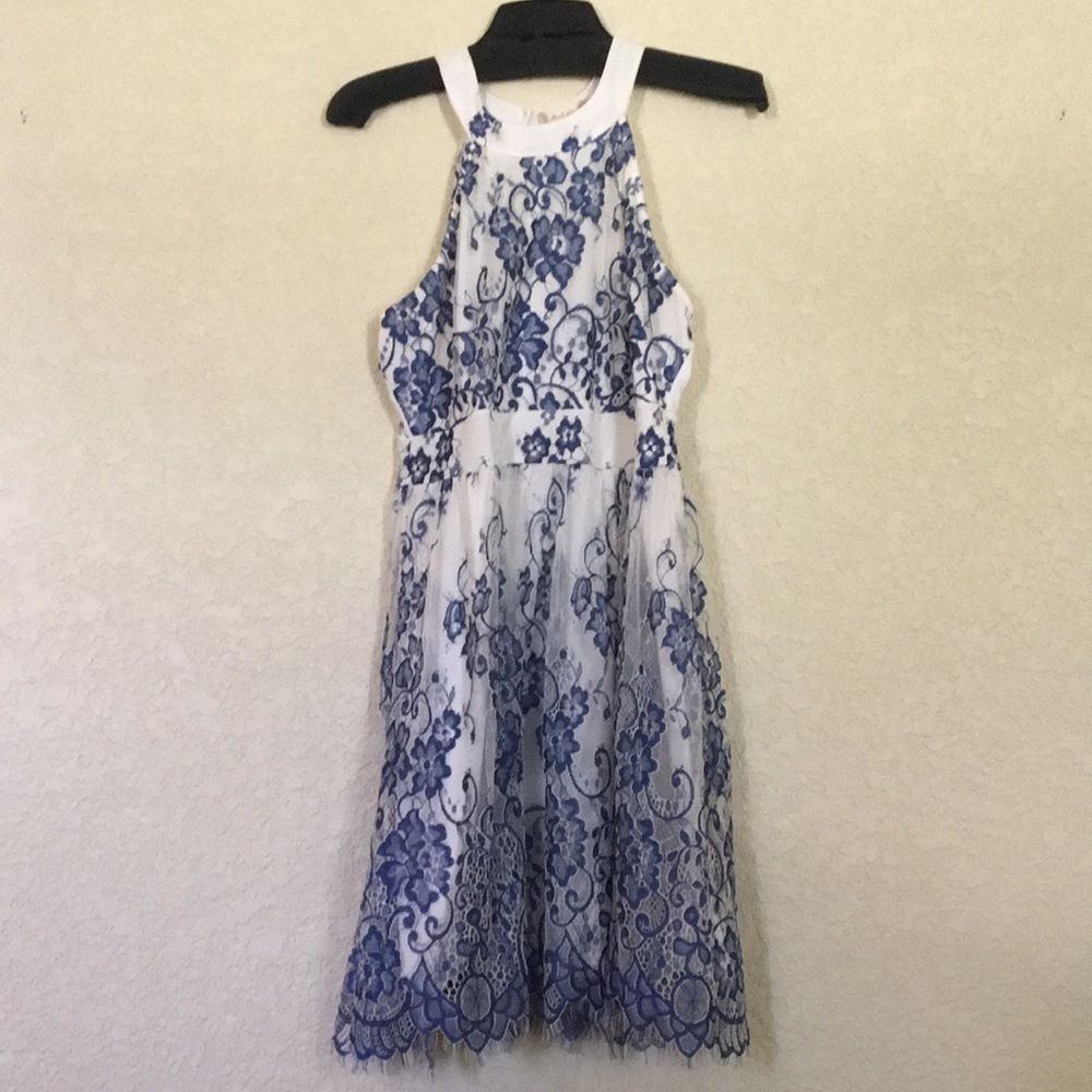 White and blue lace dress